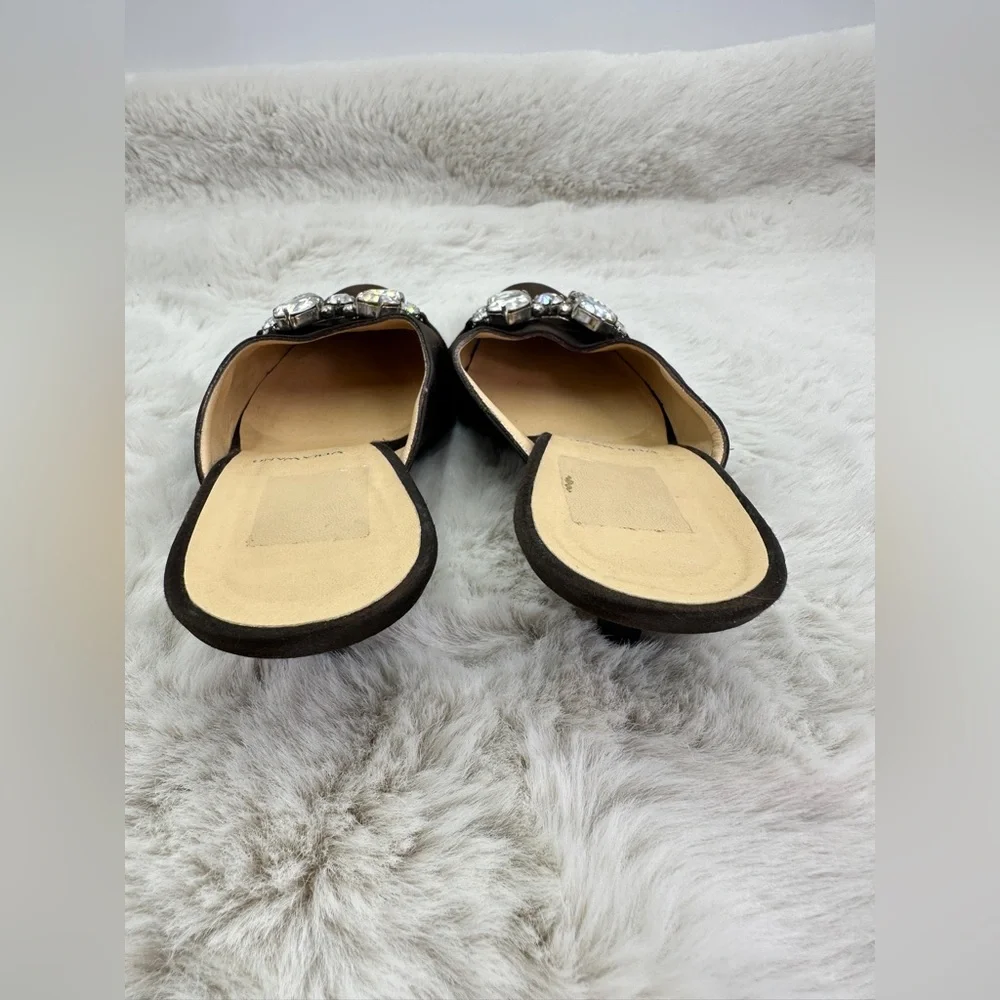 Vintage Vera Wang Satin Kitten‎ heels crystal embellished 8.5 M Brown